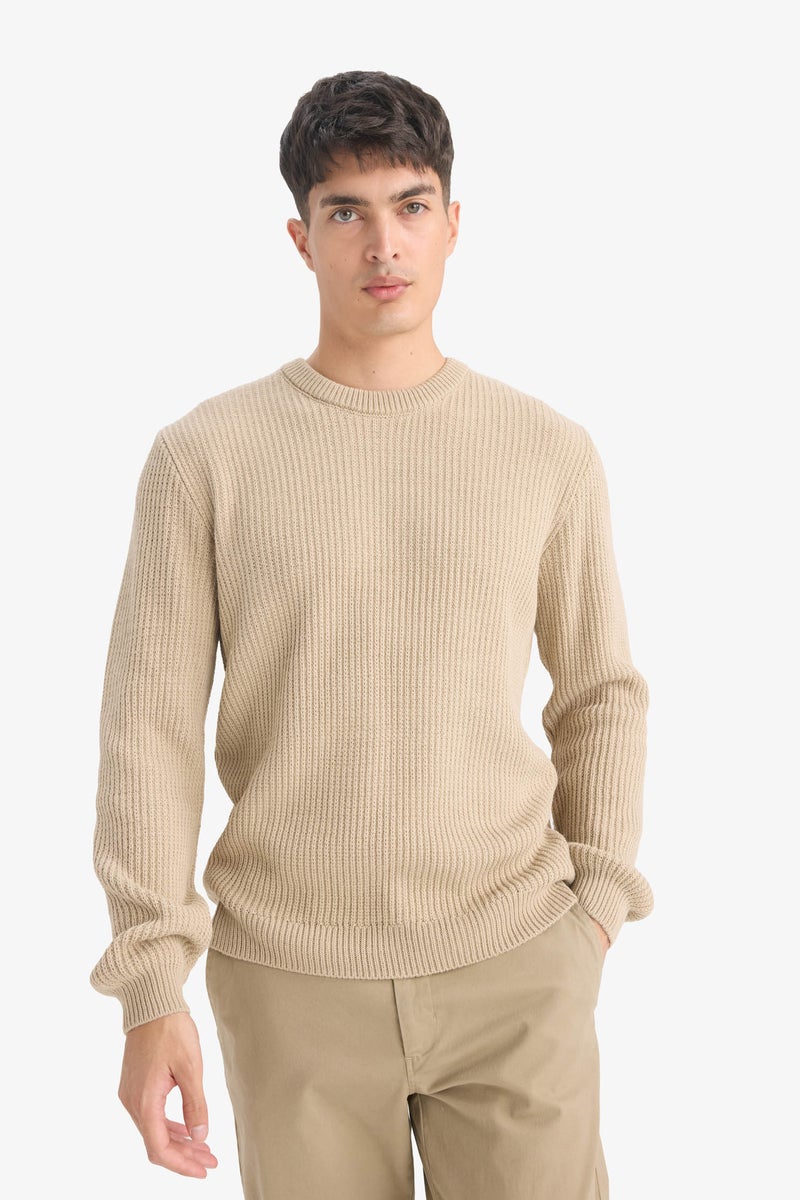 DeFacto Beige Man Standard Fit Crew Neck Knitwear Pullover Casual - Image 4